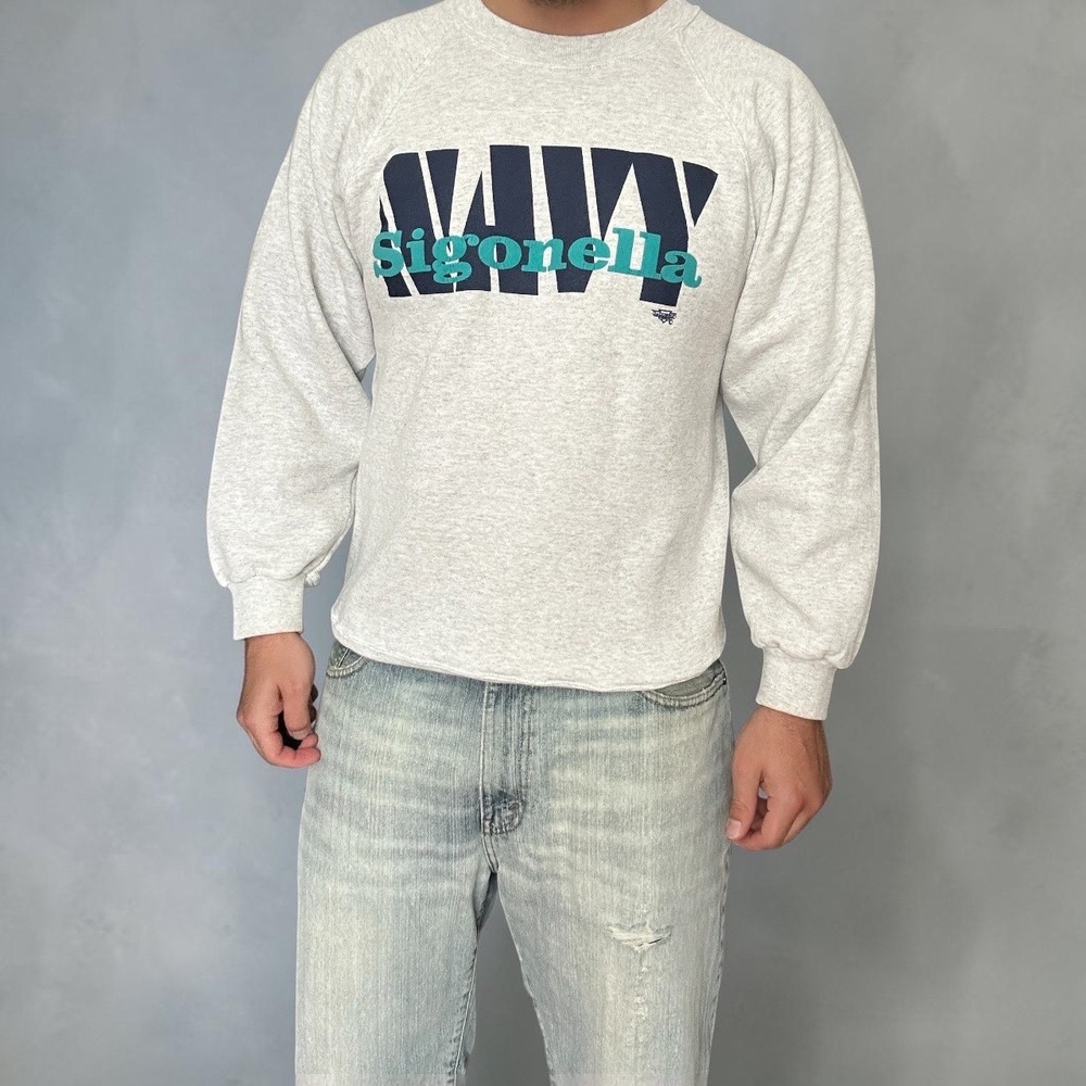 Vintage Santee Navy Sigonella Sweatshirt Gray 90s Retro‎ Skater Size Medium
